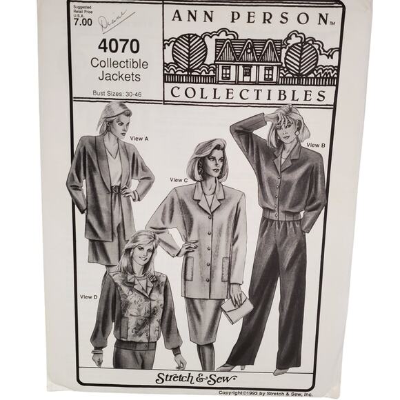 Ann Person Other - Collectible Jackets Sewing Pattern Ann Person Collectibles UNCUT Vintage 90s 80s